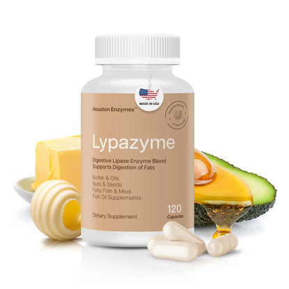 Houston Enzymes – Lypazyme Lipase Digestive Enzymes for Women and Men –120 Capsules – 3 Enzyme Blend for Complete Breakdown of Triglyceride Fats, Enzyme for Digestion of High-Fat Meals & Fish Oil