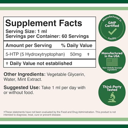 5HTP Liquid Drops - More Absorbable and Effective Than 5 HTP Capsules (60 Servings of 50mg 99%+ 5-HTP) Serotonin Supplement for Mood, Sleep, and Relaxation by Double Wood (Pack of 2)