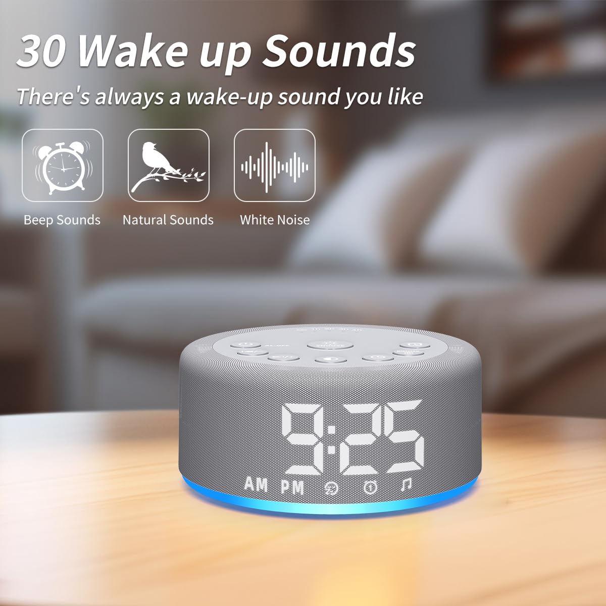 Hushing 3-in-1 White Noise Machine — 27 Sleep Sounds, 30 Wake-Up Sounds, 12-Color Night Light, Digital Clock