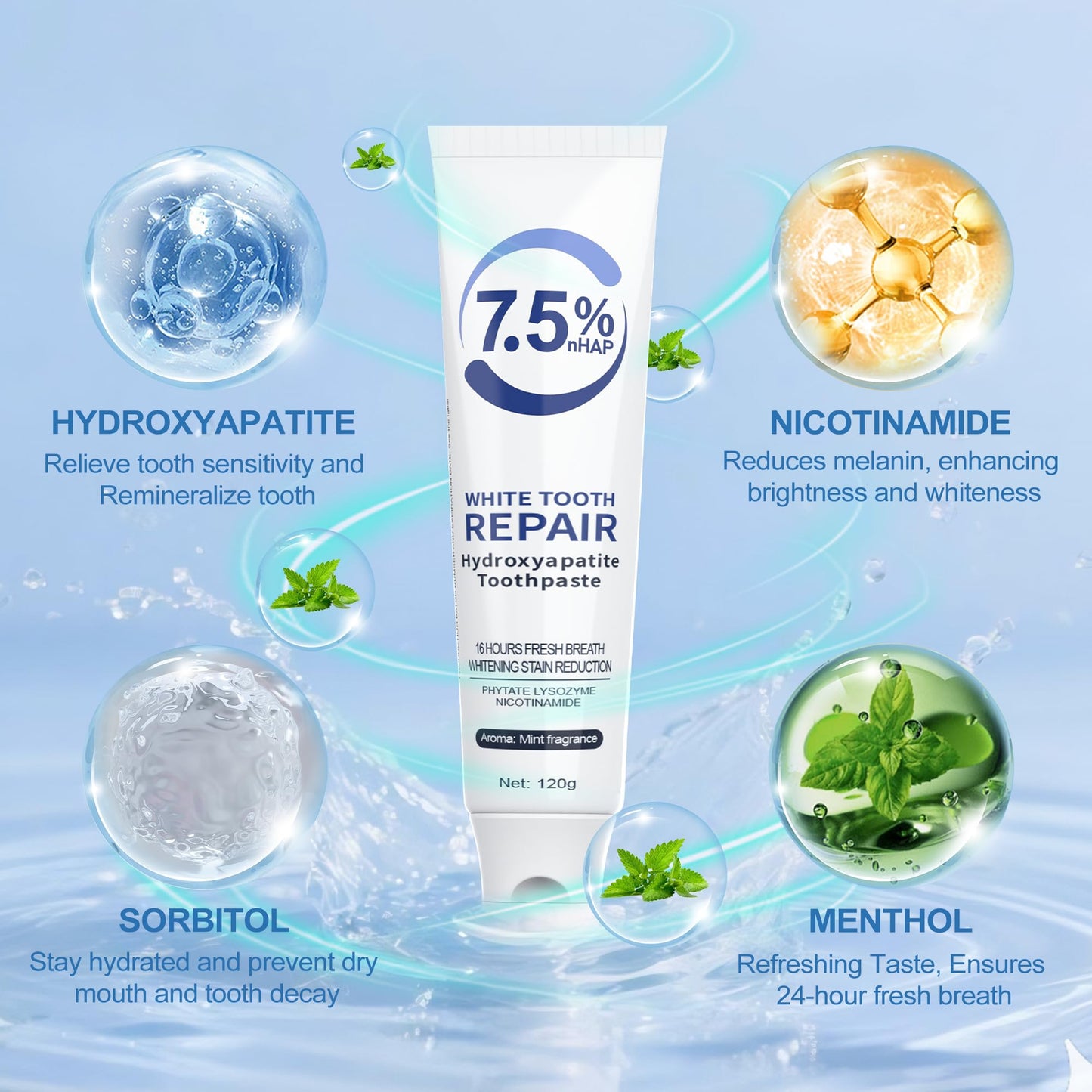 Nano Hydroxyapatite Toothpaste - Enamel Protection & Whitening (3 Pack)