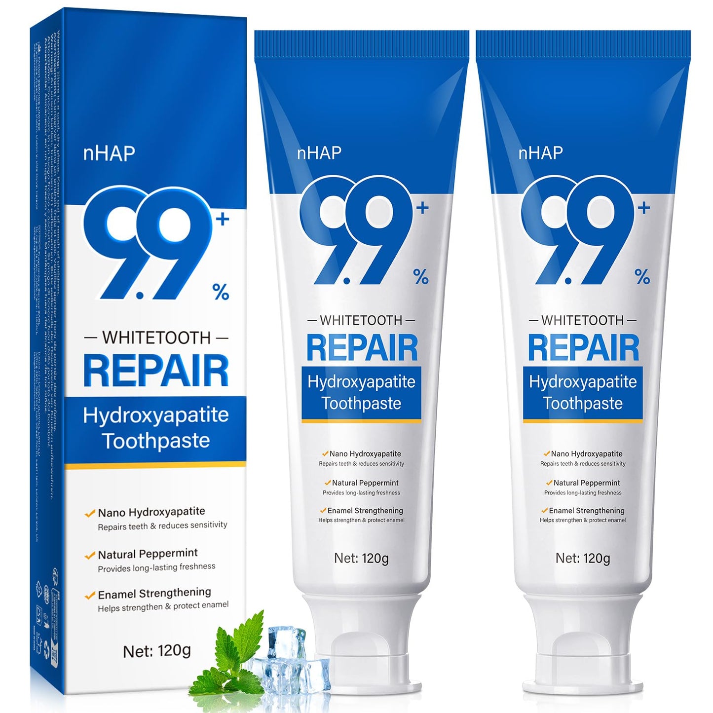Hydroxyapatite Toothpaste 9.9% – 2PCS Nano, Fluoride Free, Enamel Protection