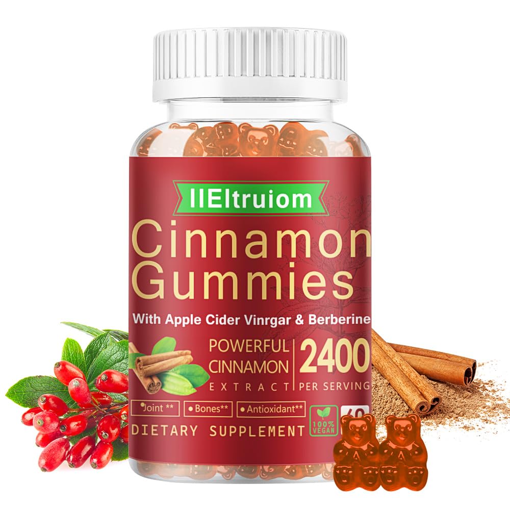 IIEltruiom Ceylon Cinnamon Gummies – 2400mg Cinnamon with Berberine, Turmeric, Apple Cider Vinegar, Bitter Melon, Chromium | 60 Counts