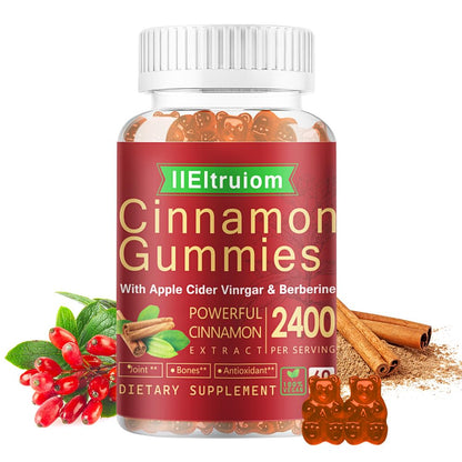 IIEltruiom Ceylon Cinnamon Gummies – 2400mg Cinnamon with Berberine, Turmeric, Apple Cider Vinegar, Bitter Melon, Chromium | 60 Counts