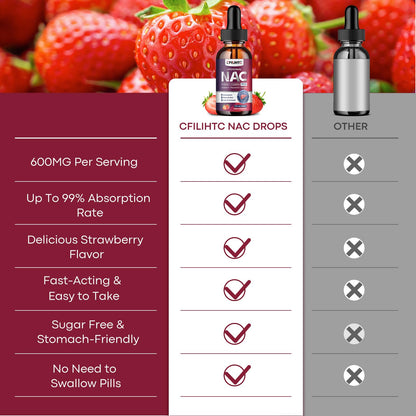 Liposomal NAC Drops 600mg – N-Acetyl Cysteine with Glutathione, Resveratrol & Zinc (Strawberry, 2 fl oz)