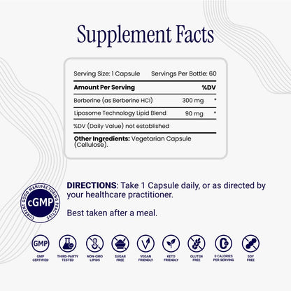 Rho Nutrition Liposomal Berberine Capsules – Ultra-High Absorption for Metabolic & Cardiovascular Health | Immune & Gut Support (60 Caps)