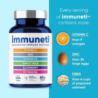 Immuneti - 6-in-1 Immune Support with Vitamin C, D3, Zinc, Elderberry, Garlic & Echinacea