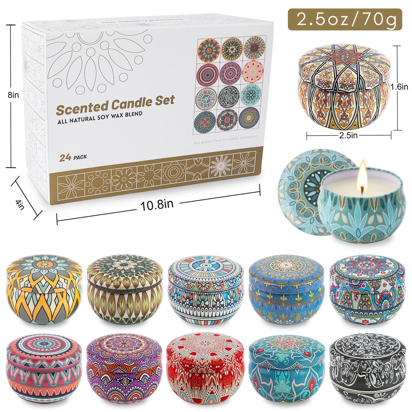 Inayou 24 Pack Candles Gifts for Women - Cinnamon Apple Variety, 2.5oz Soy Aromatherapy Candle Gift Set