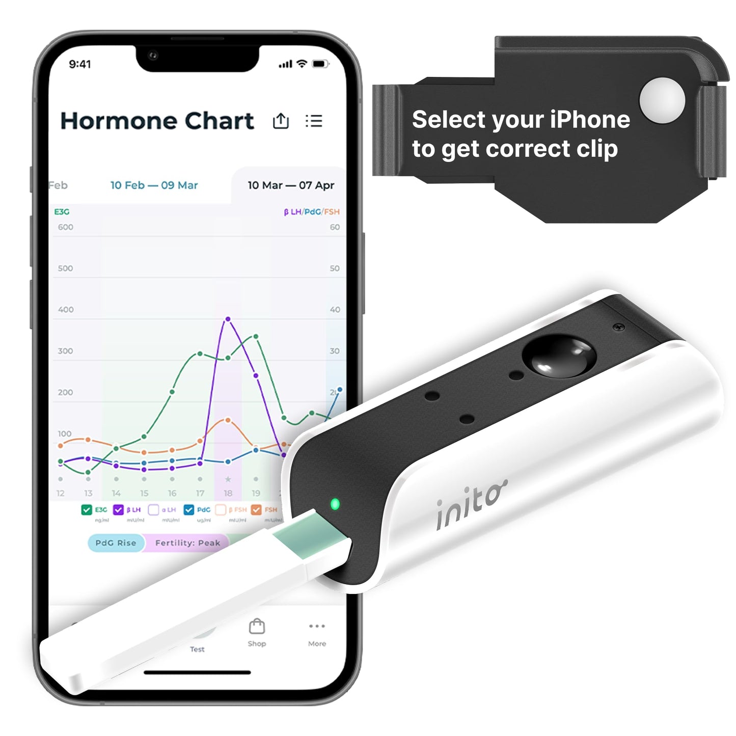 Inito Fertility Monitor & Hormone Tracker for Women | Ovulation Tracking with Estrogen, LH, PdG, FSH | 15 Strips | iPhone 14 Compatible