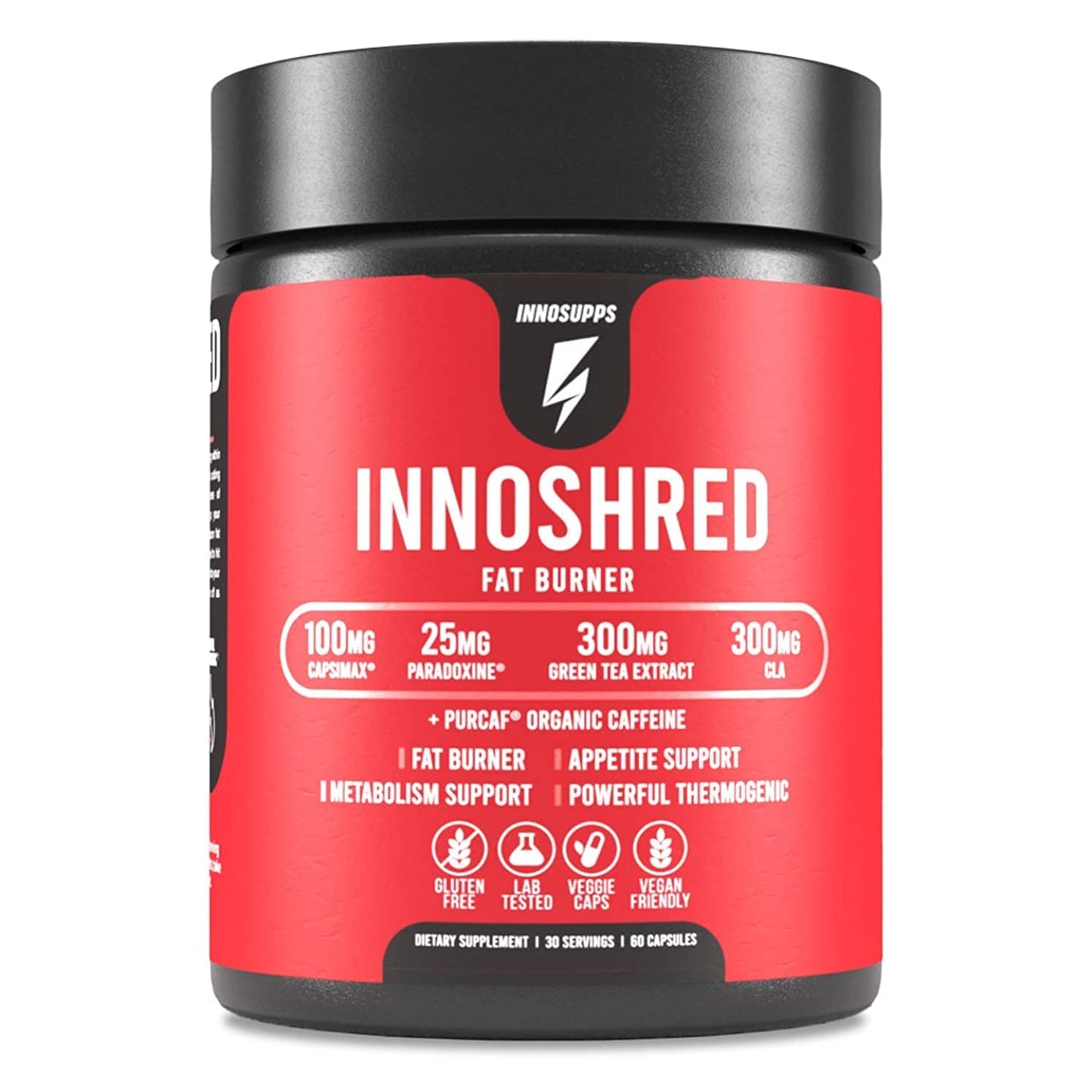 Inno Shred Fat Burner for Men & Women – Capsimax 100mg, Grains of Paradise, Organic Caffeine | 60 Veggie Capsules (Stimulant)