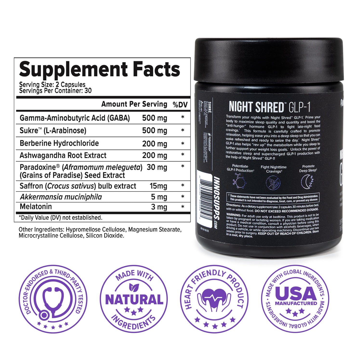 InnoSupps Night Shred GLP-1 | Nighttime Metabolic + Sleep Support | Akkermansia + Ashwagandha | 60 Capsules