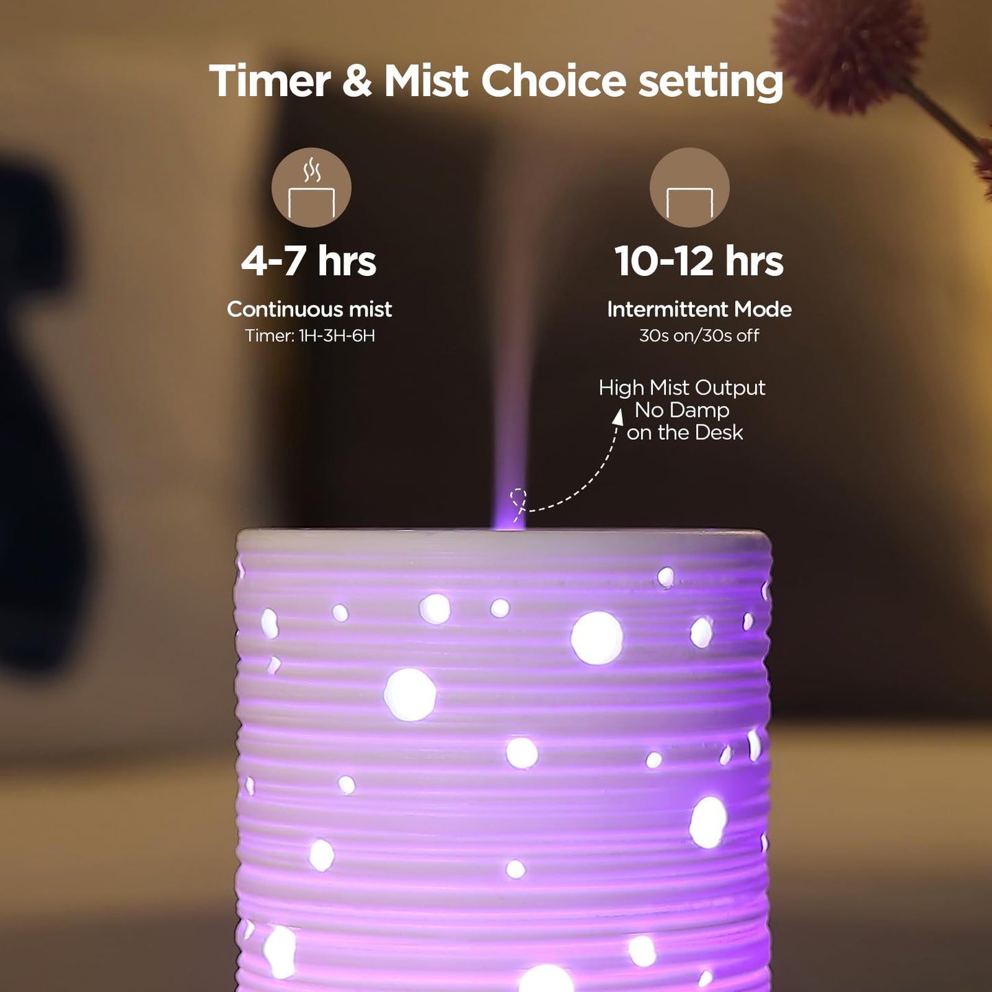 INRORANS Ceramic Aromatherapy Diffuser – Ultrasonic Stone Diffuser with Intermittent Mist & 7-Color LED Night Light