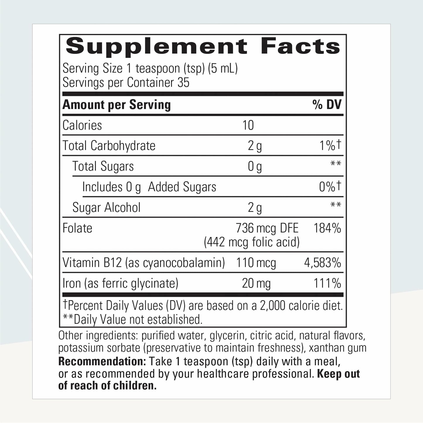 Integrative Therapeutics Liquid Iron with B12 & Folate | Apple Cinnamon | Gluten & Dairy-Free | 6 oz