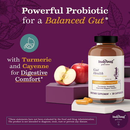 Ladybug Potions Organic Apple Cider Vinegar Capsules 450 mg | Turmeric, Probiotics & Cayenne