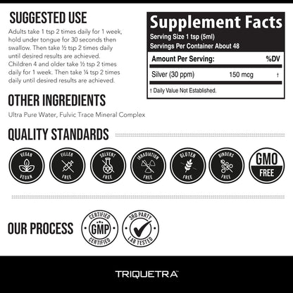 Bioactive Colloidal Silver 8 oz – Glass Bottle, 30 PPM, Immune Support