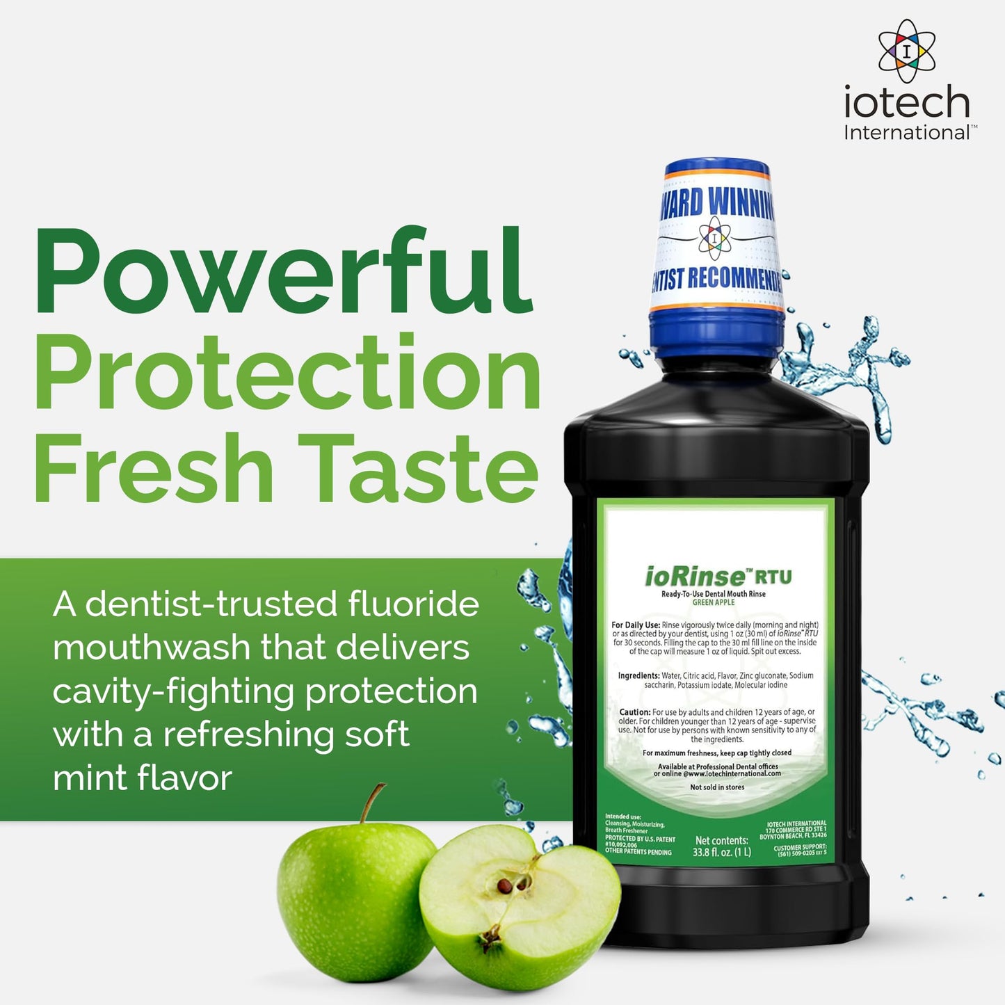 ioRinse RTU Mouthwash – Alcohol-Free, Fluoride-Free, Halitosis Relief | Green Apple 1L