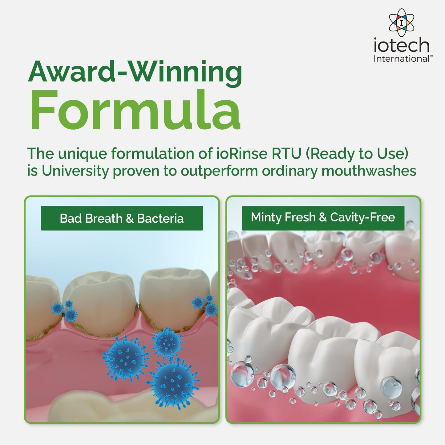 ioRinse RTU Mouthwash – Alcohol-Free, Fluoride-Free, Halitosis Relief | Green Apple 1L