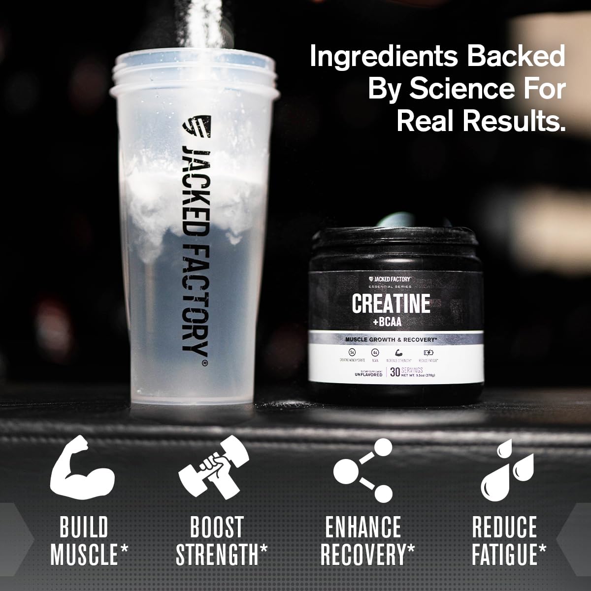 Jacked Factory Creatine + BCAAs – Creatine Monohydrate + BCAA Powder (Blue Raspberry, 30 Servings)