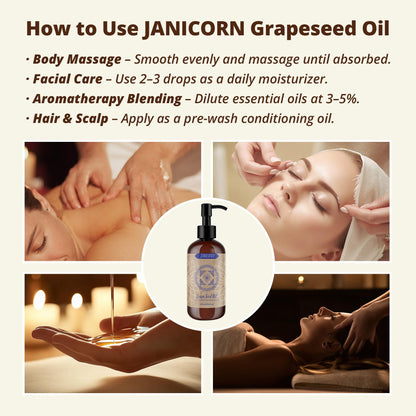JANICORN 100% Pure Grape Seed Oil – Cold-Pressed, Unscented (8 oz)