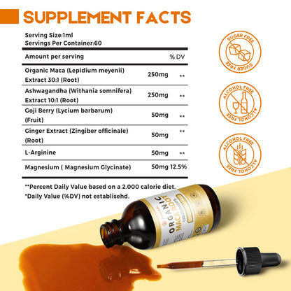 Javeriah Organic Maca Root Drops with Ashwagandha – 2oz Tincture for Women & Men