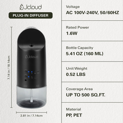 JCLOUD 2025 Plug-in Diffuser – Black Wall Diffuser with Royal Serenity Oil (160ML) – 500 Sq Ft Coverage