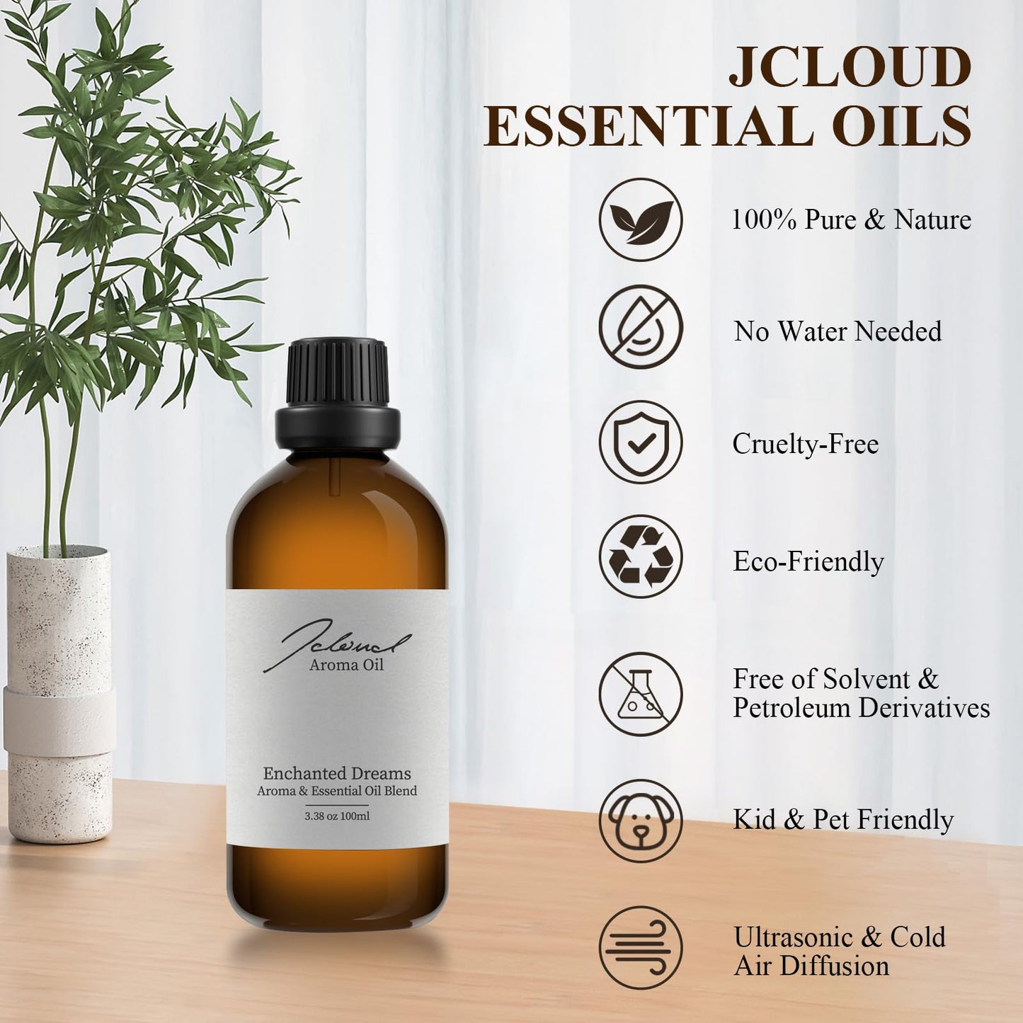 JCLOUD Enchanted Dreams Essential Oil | Hotel Scent Diffuser Oil with Bergamot, Rose, Jasmine and Vanilla (100mL)