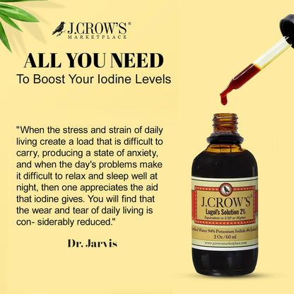 J.CROW'S Lugol's Iodine 2% – 2 oz (2 Bottles) | Premium Iodine & Potassium Iodide