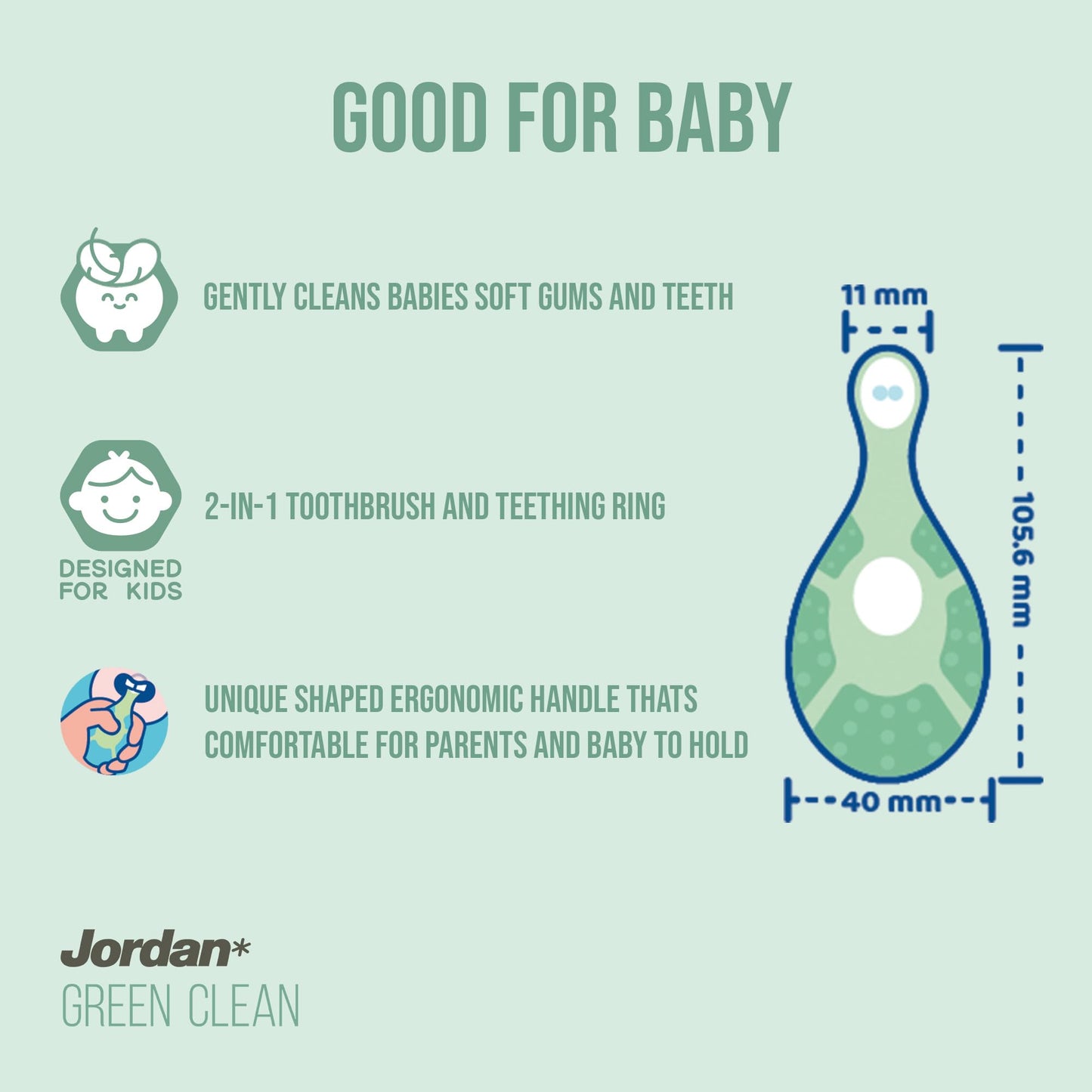 Jordan Green Clean Toddler Toothbrush – Pack of 3 (Step 1, 0-2 Years)