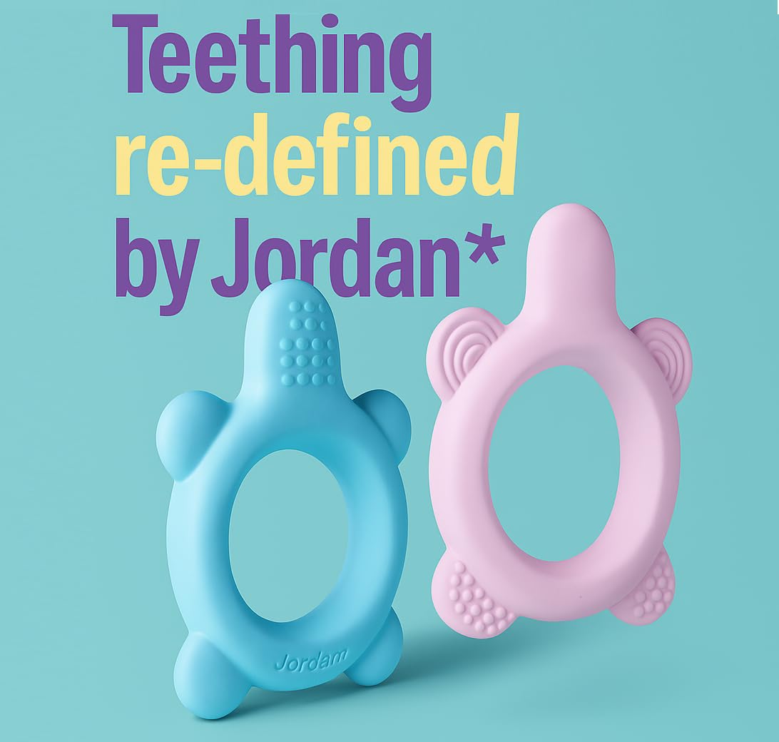 Jordan* ® Step 0 Teether & Training Toothbrush – BPA-Free 2-in-1 Baby Teether & Toothbrush (Pink)