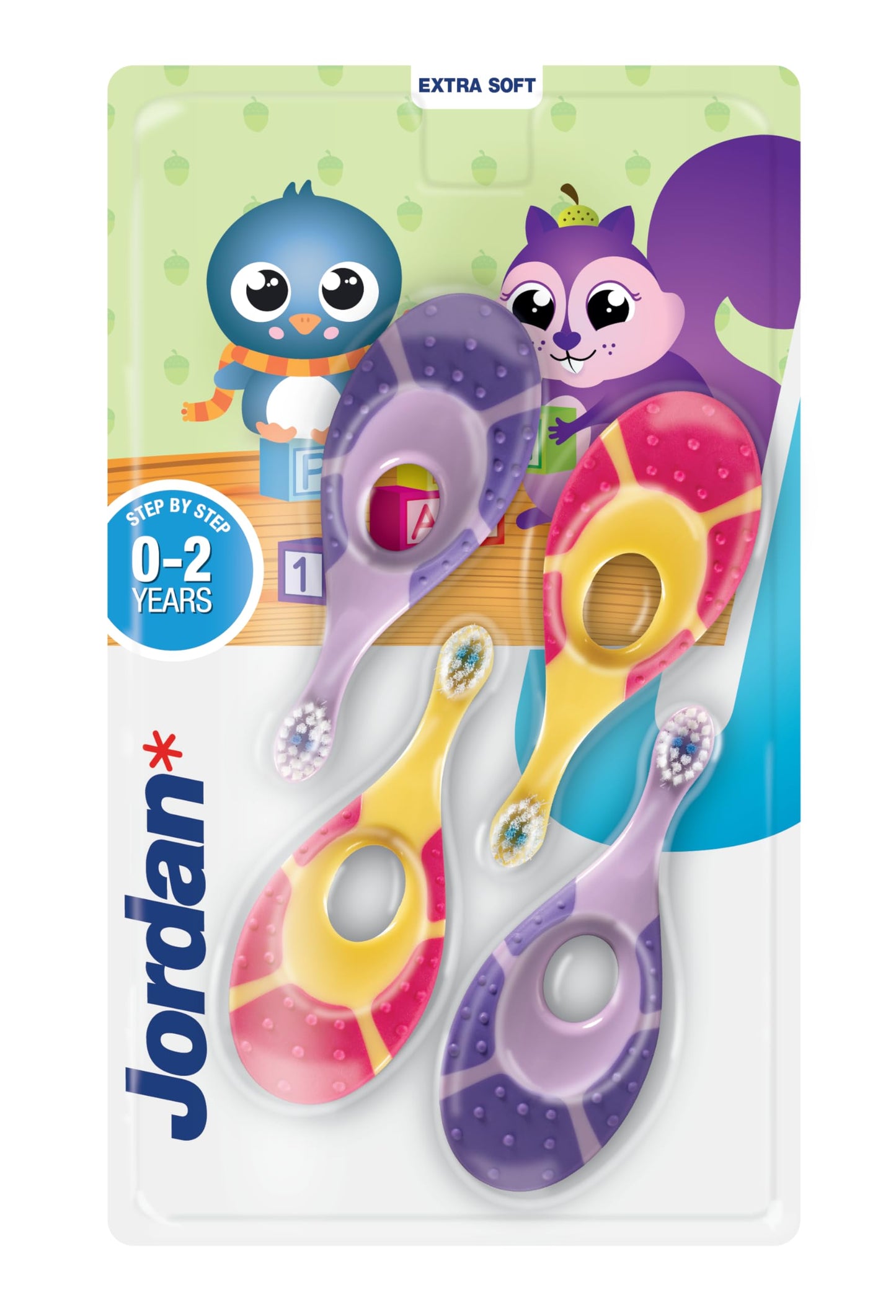 Jordan* ® Step 1 Baby Toothbrush 0-2 Years - Soft Bristles - BPA Free - Pink & Purple - 4 Pack