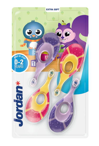 Jordan* ® Step 1 Baby Toothbrush 0-2 Years - Soft Bristles - BPA Free - Pink & Purple - 4 Pack