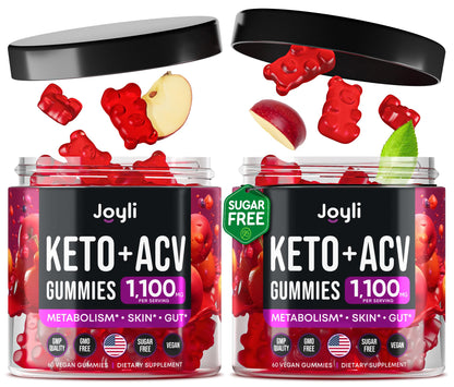 JOYLI Nutrition 2 Pack Advanced Keto ACV Gummies – Sugar Free Apple Cider Vinegar + Marshmallow Root, 120 Gummies