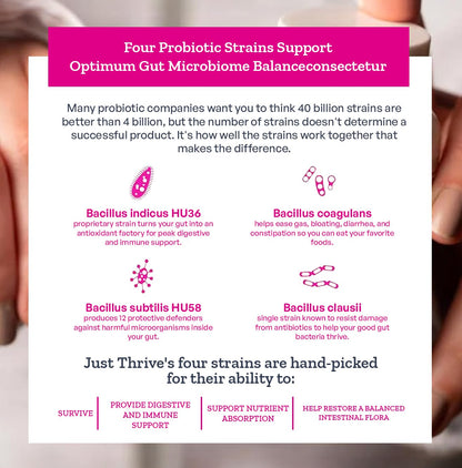 Just Thrive Probiotic & Antioxidant Supplement – 100% Spore-Based Digestive & Immune Support – Gluten Free, 90 Caps