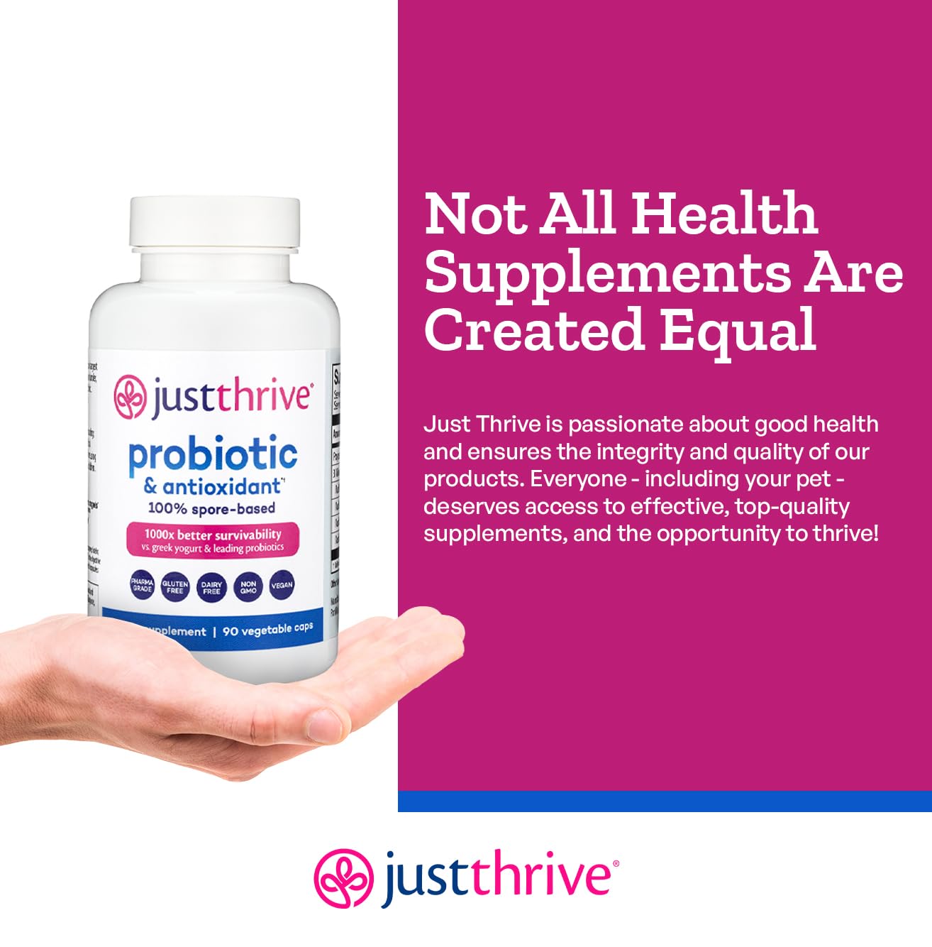 Just Thrive Probiotic & Antioxidant Supplement – 100% Spore-Based Digestive & Immune Support – Gluten Free, 90 Caps