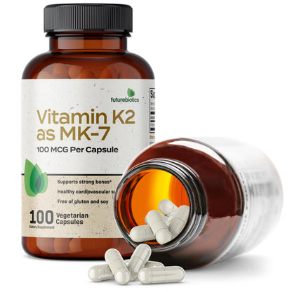 Futurebiotics Vitamin K2 MK-7 100 mcg – Supports Strong Bones, Non-GMO, 100 Veg Capsules