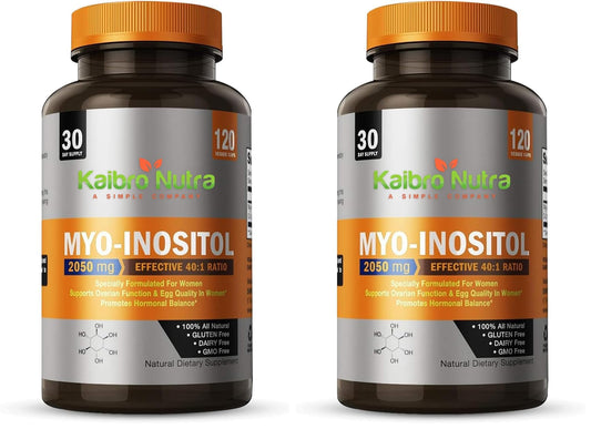Kaibro Nutra Myo-Inositol 40:1 – Hormone Balance & Ovarian Support (120 Caps x 2, Vegan, Non-GMO)