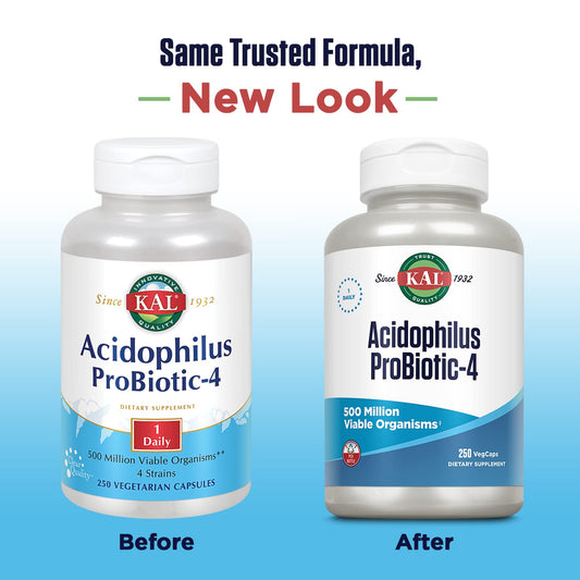 KAL Acidophilus ProBiotic-4 — 500 Million CFUs, Four Strains, 250 VegCaps