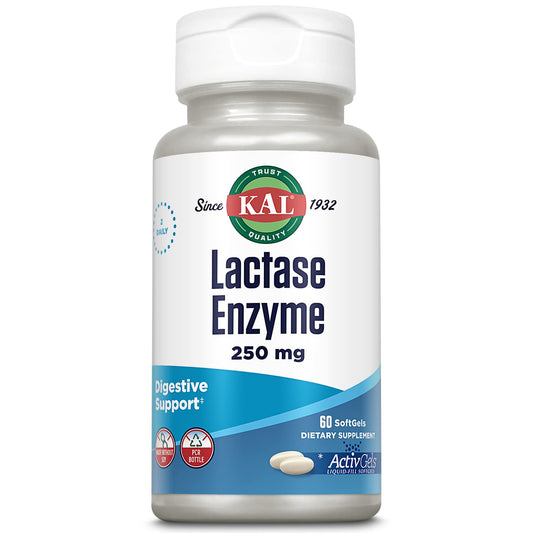 KAL Lactase Enzyme 250 mg | 60 SoftGels, 250 FCC Units for Lactose Intolerance