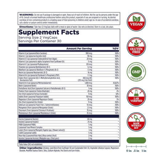 KAL Liposomal Multivitamin – High Potency Liposomal Vitamin C, D-3 & B Complex | 60 VegCaps
