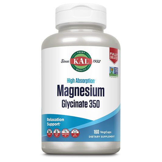 KAL Magnesium Glycinate Capsules | Chelated Mg Bisglycinate, High Absorption