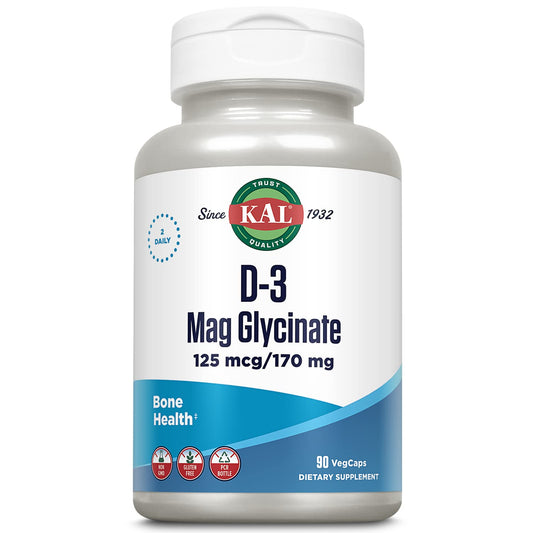 KAL Vitamin D3 & Magnesium Glycinate – Enhanced Absorption Formula with BioPerine for Bone, Muscle & Immune Support | Non-GMO, Gluten Free, 45 Servings, 90 VegCaps