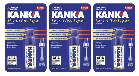 Kank-A Mouth Pain Liquid – Professional Strength, 0.33 oz (9.75 ml) Pack of 3