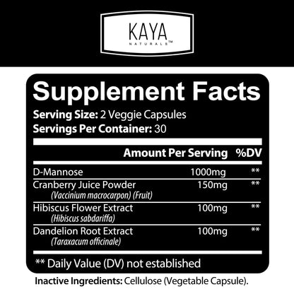Kaya Naturals D-Mannose Urinary Tract Health – 60 Veggie Capsules