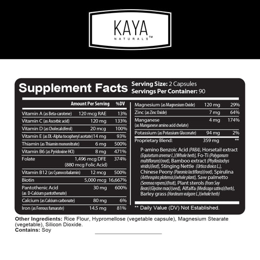 Kaya Naturals Hair Skin Nails Capsules – Biotin, Vitamin D & B-12 (180 Count)