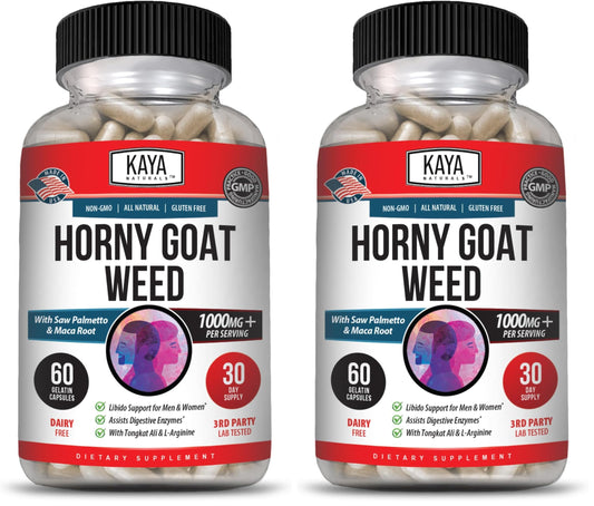 Kaya Naturals Horny Goat Weed Extract with Maca - Saw Palmetto, Ginseng, Arginine - 60 Count (Pack of 2)