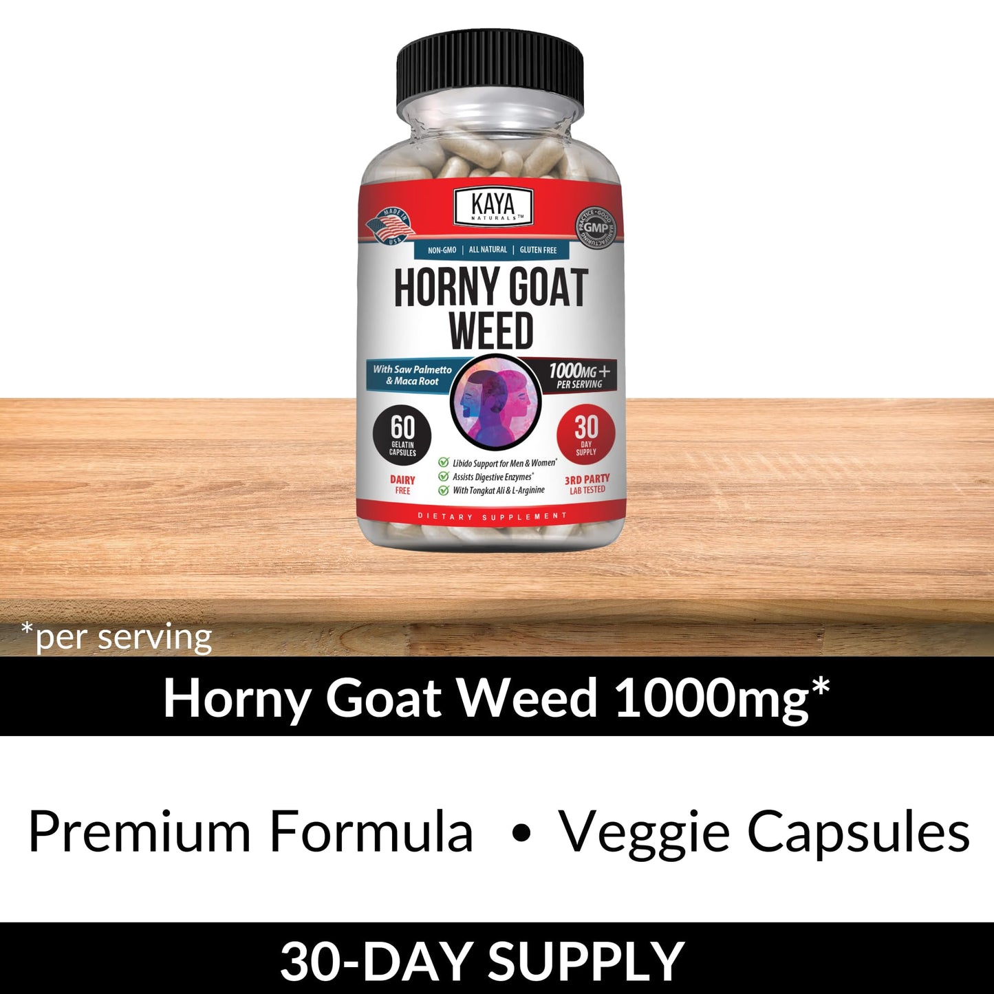 Kaya Naturals Horny Goat Weed with Maca, Saw Palmetto, Ginseng & Arginine – 60 Count