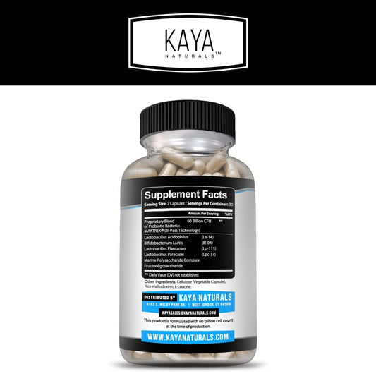 Kaya Naturals Probiotic 60 Billion CFU – Probiotics for Women, Men & Adults | Gut Health & Immune Support | 60 Vegetable Capsules