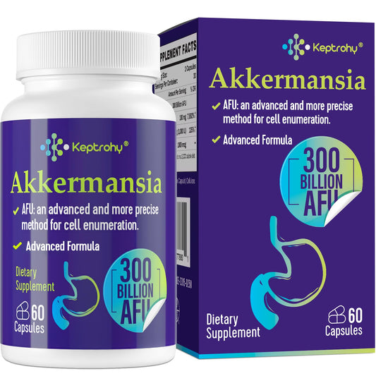 Keptrohy 300 Billion AFU Akkermansia Probiotic for Women & Men, Akkermansia Muciniphila for More GLP ONE Production, Digestive, Gut & Immune, Gut Digestive Lining Function, 60 Count