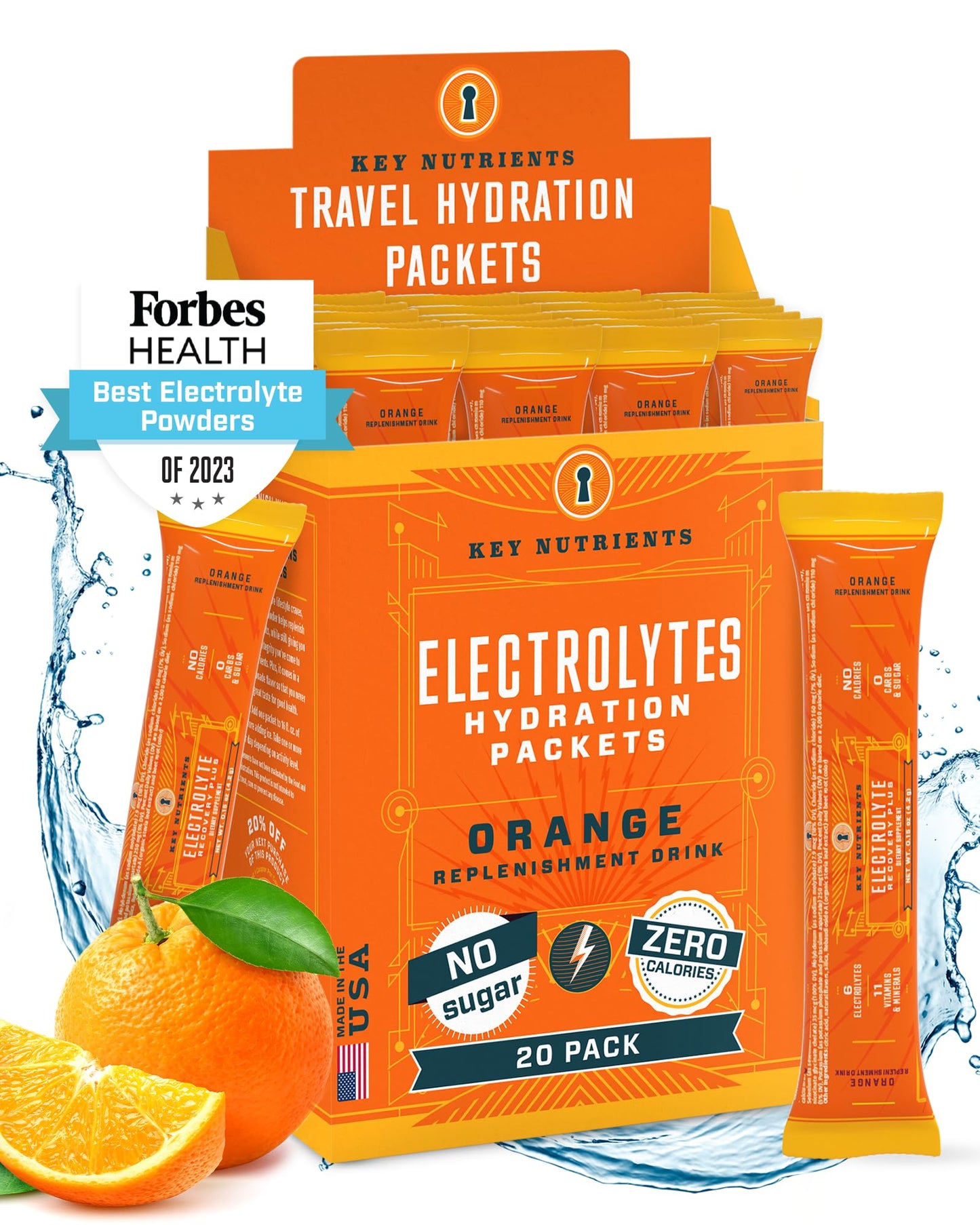 KEY NUTRIENTS Electrolyte Powder Packets – Tangy Orange 20-Pack, Sugar Free