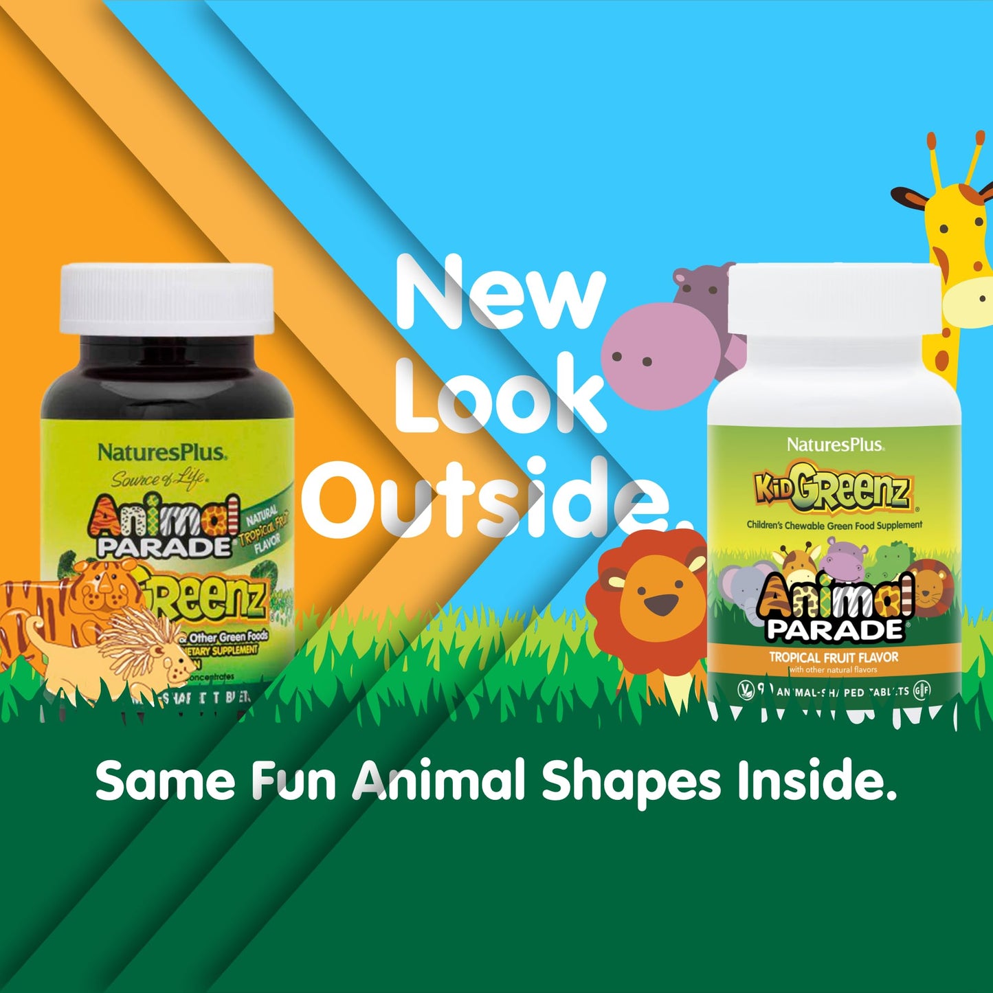 Natures Plus Animal Parade KidGreenz – 90 Animal-Shaped Chewables (Pack of 3) - Vegetarian & Gluten Free