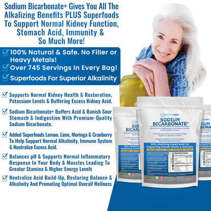 Kidney Restore Organic Sodium Bicarbonate Alkaline Supplement | Kidney Health & Stomach Support (1LB)